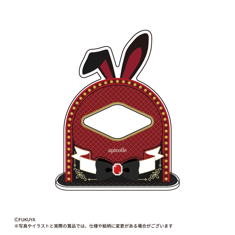 バニーなディーラーをイメージしたデザインの缶バッジスタンド。φ57mm缶バッジが飾れるサイズです。<br>
【組み立てサイズ】約W6.9×H10.0×D2.0cm / 【台座サイズ】約W7.1×H2.0cm