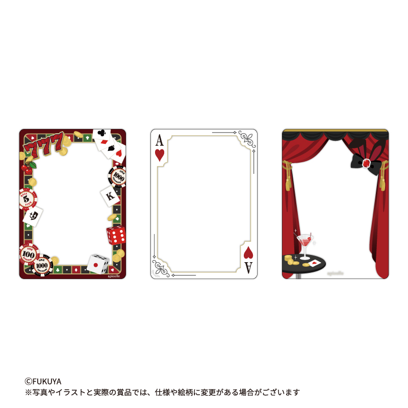 3つのデザインのクリアカード3枚セット。<br>
カードグッズと重ねてお手持ちのアクリルフレームに入れたり、硬質カードケースに入れることで可愛く飾ることが出来ます。<br>
５種類そろえるとロイヤルストレートフラッシュが完成...!?<br>
【本体】約W6.4×H9.0cm