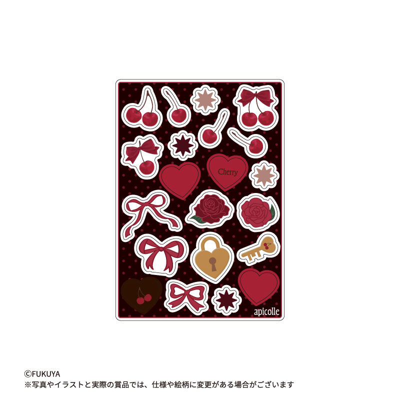 小さなチェリーとキュートなのモチーフを集めたパーツセット。<br>
A賞・B賞のアクリルフレームと組み合わせて使えます。<br>
（本体サイズ：約W7.0×Ｈ10.0×D0.3ｃｍ）