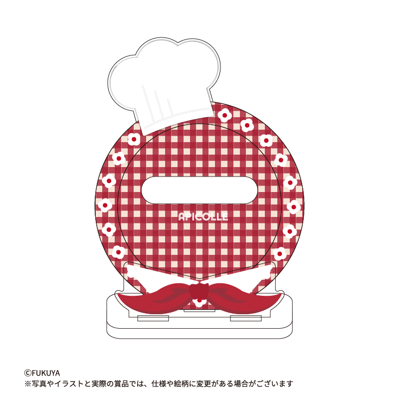 φ57mm缶バッジが飾れるアクリル缶バッジスタンド。缶バッジがコックさんに！<br>(本体サイズ：約W8.5×8.2cm（φ5.8cm）※57mm缶バッジ推奨)