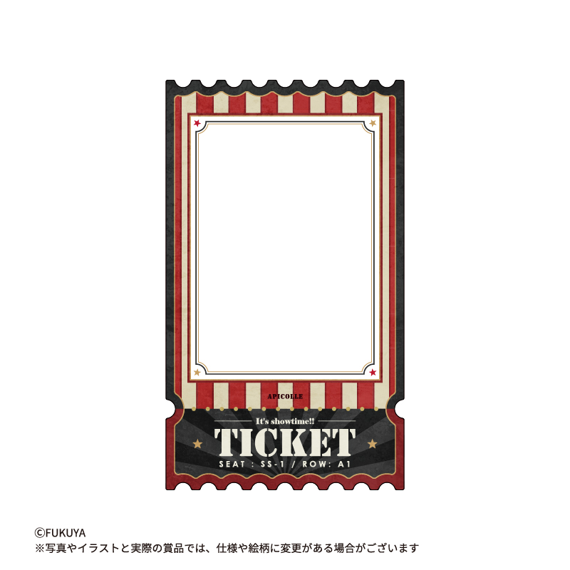 ヴィンテージでポップなチケットをモチーフにした硬質カードケース。<br>
フォトカードは勿論、縦長なカードグッズを収納できるサイズです。<br>
【本体】約W8.3×H14.2×D0.2cm<br>
【内寸】約W7.7×Ｈ13.0×D0.1cm / 【クリア枠部分】約W6.5×Ｈ9.1cm