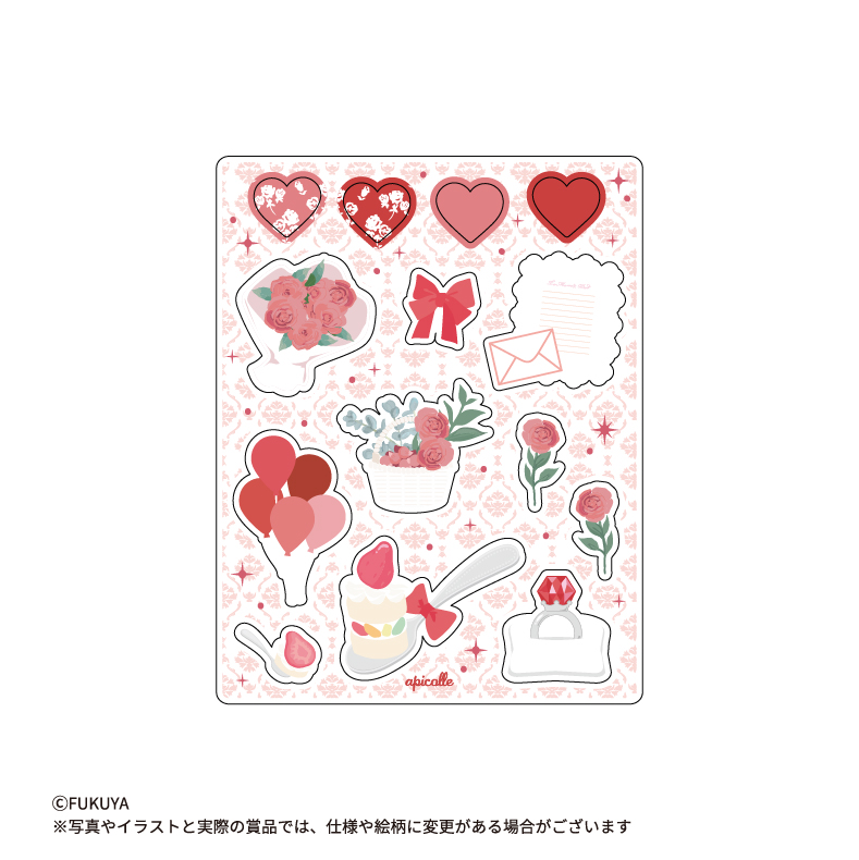 ファーストバイト、リングピロー、フラワーシャワー…<br>
ウエディングをイメージしたパーツセット。<br>
A賞・C賞のアクリルフレームと組み合わせてお使いいただけます。<br>
（本体サイズ：約W7.0×Ｈ9.0×D0.3ｃｍ）